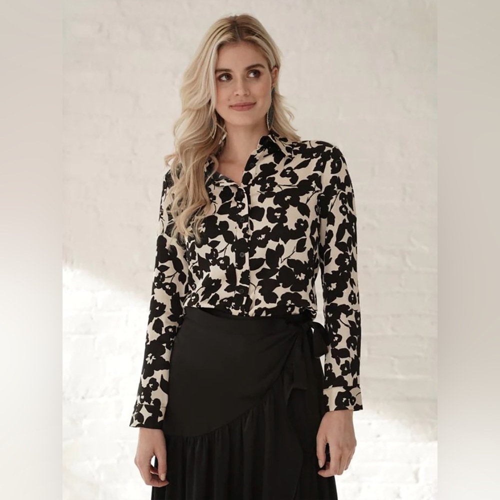 212 Collection Floral 3/4 Sleeve Cotton Blend Button Down 2X